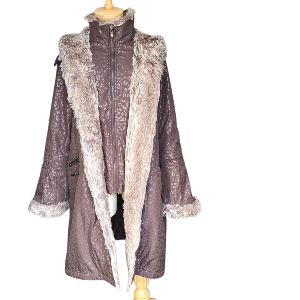 Teddy Jacket with Faux Fur Trim Women's Size Large